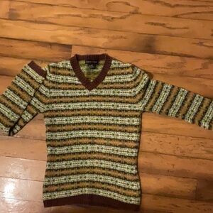 Classic Brown and Green V-Neck Sweater
